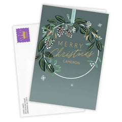 Blessings and Joy Wreath Custom Christmas Card