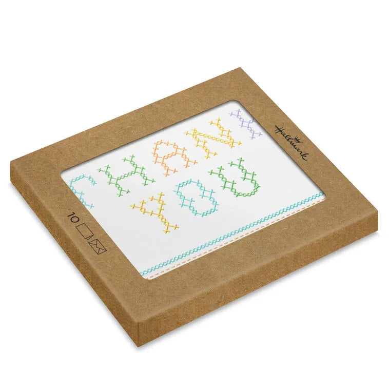 Pastel Cross Stitch Blank Thank You Notes, Pack of 10
