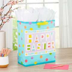 15.5" Polka Dots Extra-Large Easter Gift Bag With Tissue