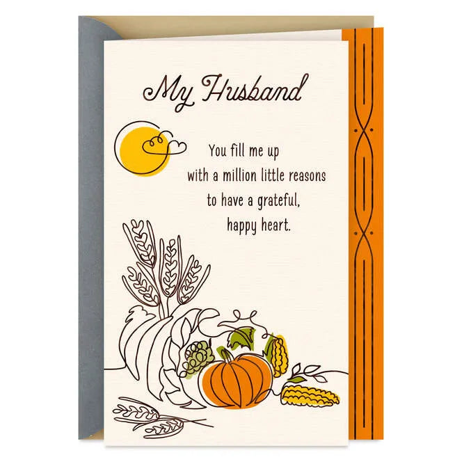 Grateful, Happy Heart Thanksgiving Card for Husband