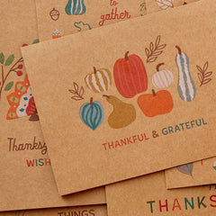 Fall Leaves and Gourds on Kraft Blank Thanksgiving Note Cards, Pack of 24
