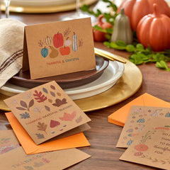 Fall Leaves and Gourds on Kraft Blank Thanksgiving Note Cards, Pack of 24