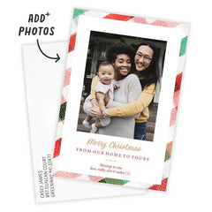 Festive Plaid Border Flat Christmas Photo Card