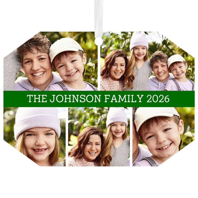 Five-Photo Metal Personalized Ornament, Custom Photo and Text