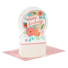 Happy Birthday Floral Snow Globe Musical 3D Pop-Up Birthday Card With Motion