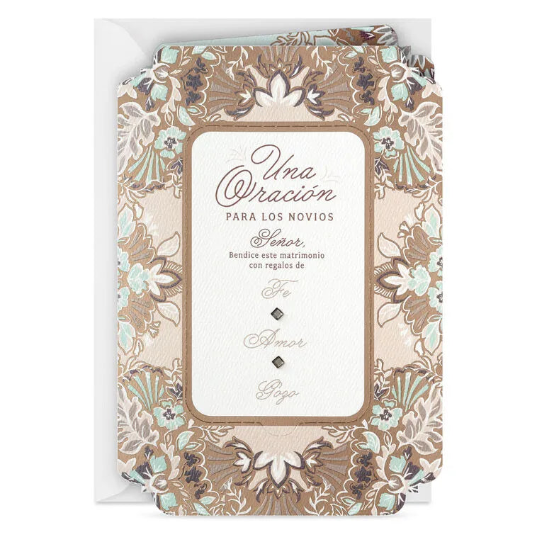 Joy Religious Spanish-Language Wedding Card for Couple With Prayer Card