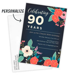 Pink Blossoms Milestone Celebration Flat Birthday Invitation