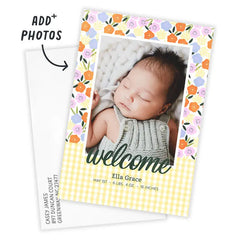 Gingham Blossoms Flat Birth Announcement