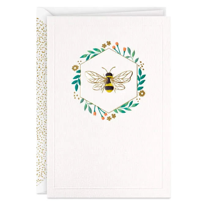 Bee in Hexagon of Flowers Blank Card