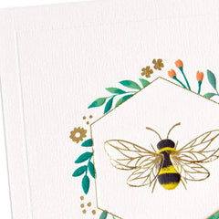 Bee in Hexagon of Flowers Blank Card