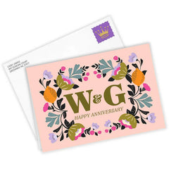 Artistic Botanicals Initials Custom Anniversary Card