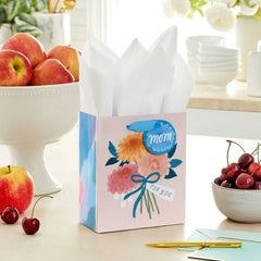 6.5" Mum Bouquet on Pink Small Mother's Day Gift Bag With Tissue Paper