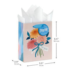 6.5" Mum Bouquet on Pink Small Mother's Day Gift Bag With Tissue Paper