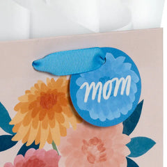 6.5" Mum Bouquet on Pink Small Mother's Day Gift Bag With Tissue Paper