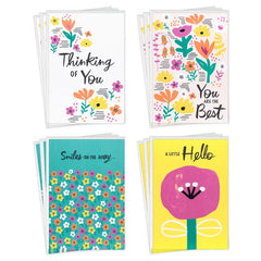 Brightly Painted Flowers Assorted Thinking of You Cards, Pack of 12