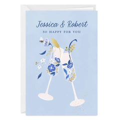 Floral Champagne Toast Custom Wedding Card