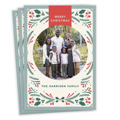 Folk Art Wreath Flat Christmas Photo Card