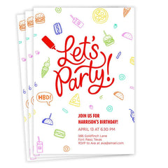 Fun Food Doodles Flat Birthday Invitation