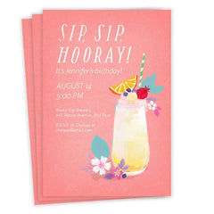 Sip Sip Hooray Fruity Drink Flat Birthday Invitation