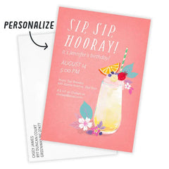 Sip Sip Hooray Fruity Drink Flat Birthday Invitation