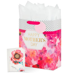 15.5" Fuchsia Floral XL Mother's Day Gift Bag With Tissue