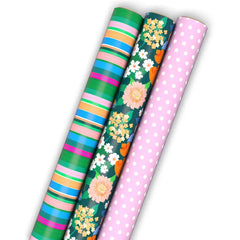 Fun Designs 3-Pack Assorted Wrapping Paper Mini Roll Bundle, 45 sq. ft. total