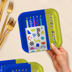 "Cake Yeah!" Modern Neon Dessert Plates, Pack of 8
