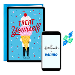Treat Yourself Ice-Cream Cone and Confetti Venmo Birthday Card