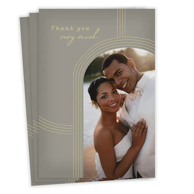 Gold Arches on Gray Wedding Thank-You Card