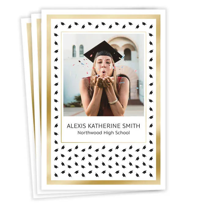Gold and Black Preppy Hats Flat Graduation Announcement