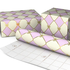 Gold Bow Lattice on Pink and Cream Wrapping Paper Roll, 20 sq. ft.