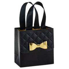 5.5" Gold Bow on Black Small Square Gift Bag