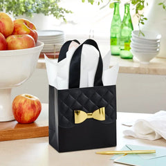 5.5" Gold Bow on Black Small Square Gift Bag