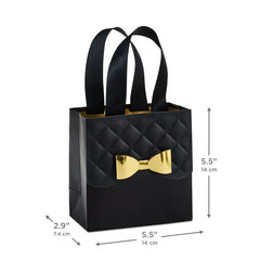 5.5" Gold Bow on Black Small Square Gift Bag