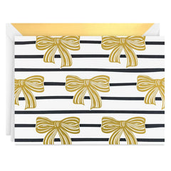 Gold Bows on Black Stripes Blank Notes, Pack of 10
