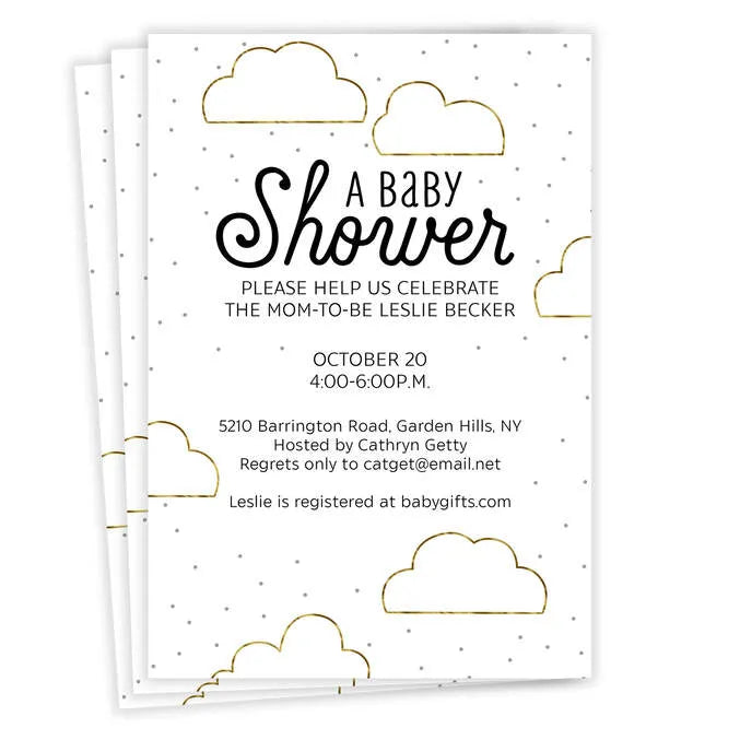 Elegant Clouds and Dots Flat Baby Shower Invitation