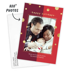 Gold Dots on Red Flat Holiday Photo Card