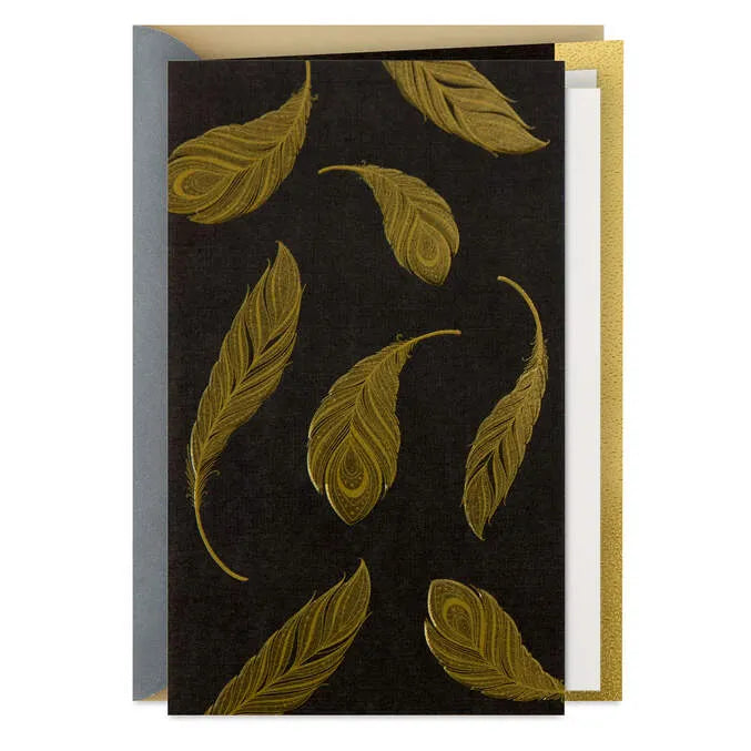 Gold Feathers on Black Blank Card