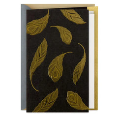 Gold Feathers on Black Blank Card