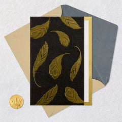 Gold Feathers on Black Blank Card