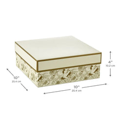 10" Square Gold Floral on White Gift Box