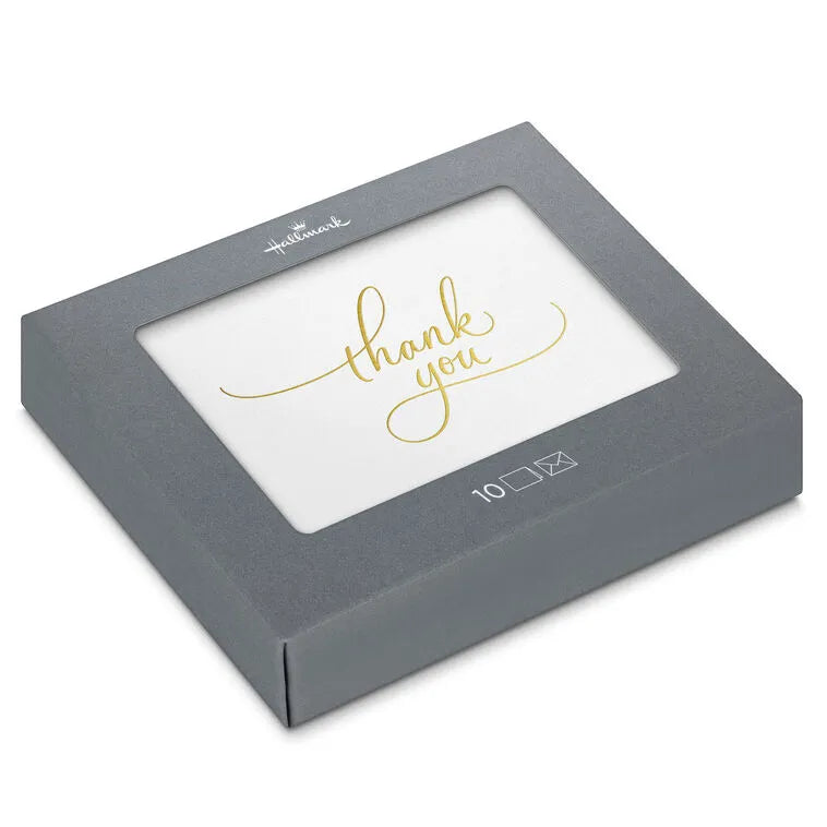 Gold Script on White Blank Thank You Notes, Pack of 10
