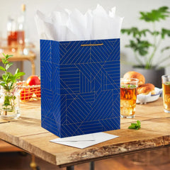 13" Gold Geometric on Navy Blue Large Gift Bag