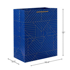 13" Gold Geometric on Navy Blue Large Gift Bag