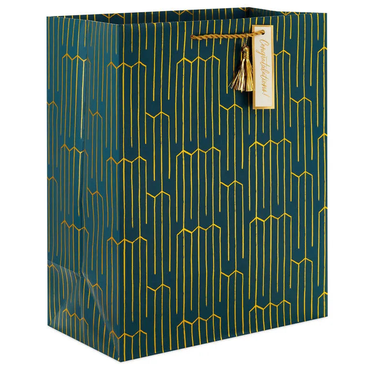 13" Gold Geometric on Teal Large Gift Bag