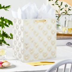 15" Gold Hearts on White Extra-Deep Gift Bag