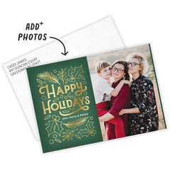 Gold Garland on Green Flat Holiday Photo Card