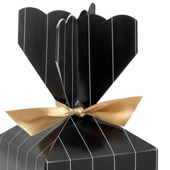 Gold Pinstripe on Black Vertical Treat Box With Ribbon Tie