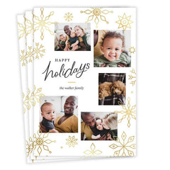 Gold Snowflakes on White Flat Holiday Photo Card
