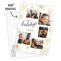 Gold Snowflakes on White Flat Holiday Photo Card